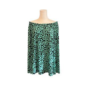 Susan Graver Women's XL Soft Stretch Off Shoulder Black Mint Dot Casual Blouse